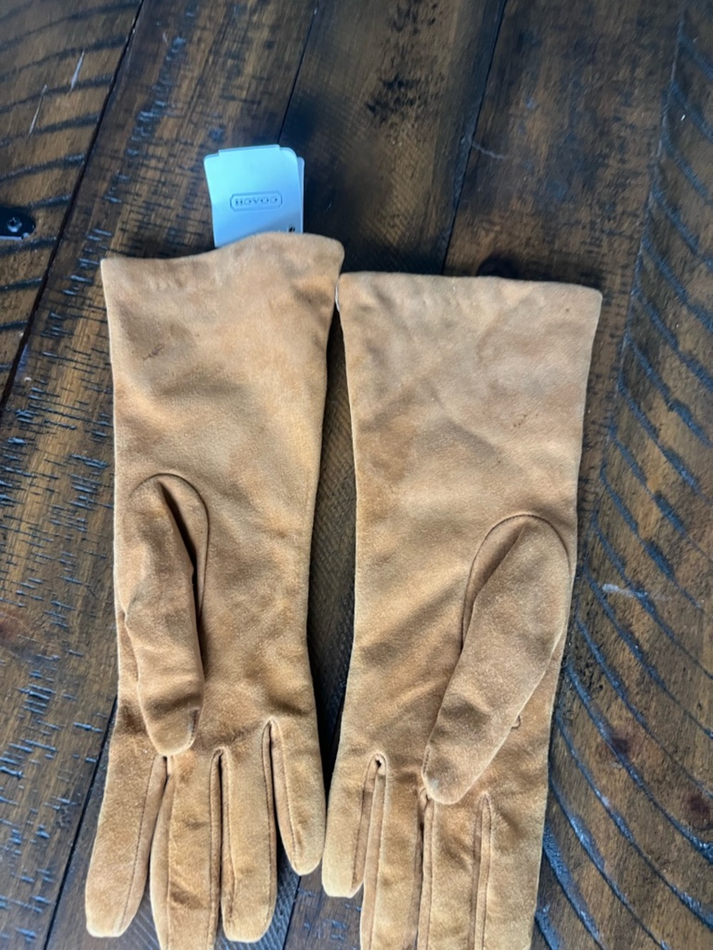 Coach Suede Long Gloves in Tan - Picture 2 of 7